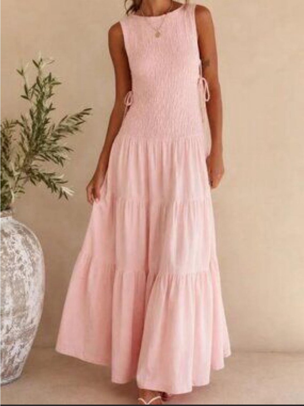 Free People Blush Pink Smocked Tiered Maxi Dress